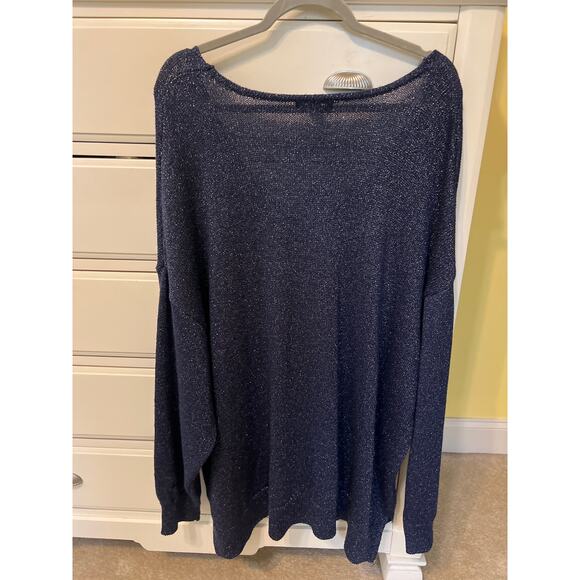 Liz Claiborne Navy Blue Metallic Sparkle V Neck Pullover Sweater Women's Size 4X - Picture 3 of 4